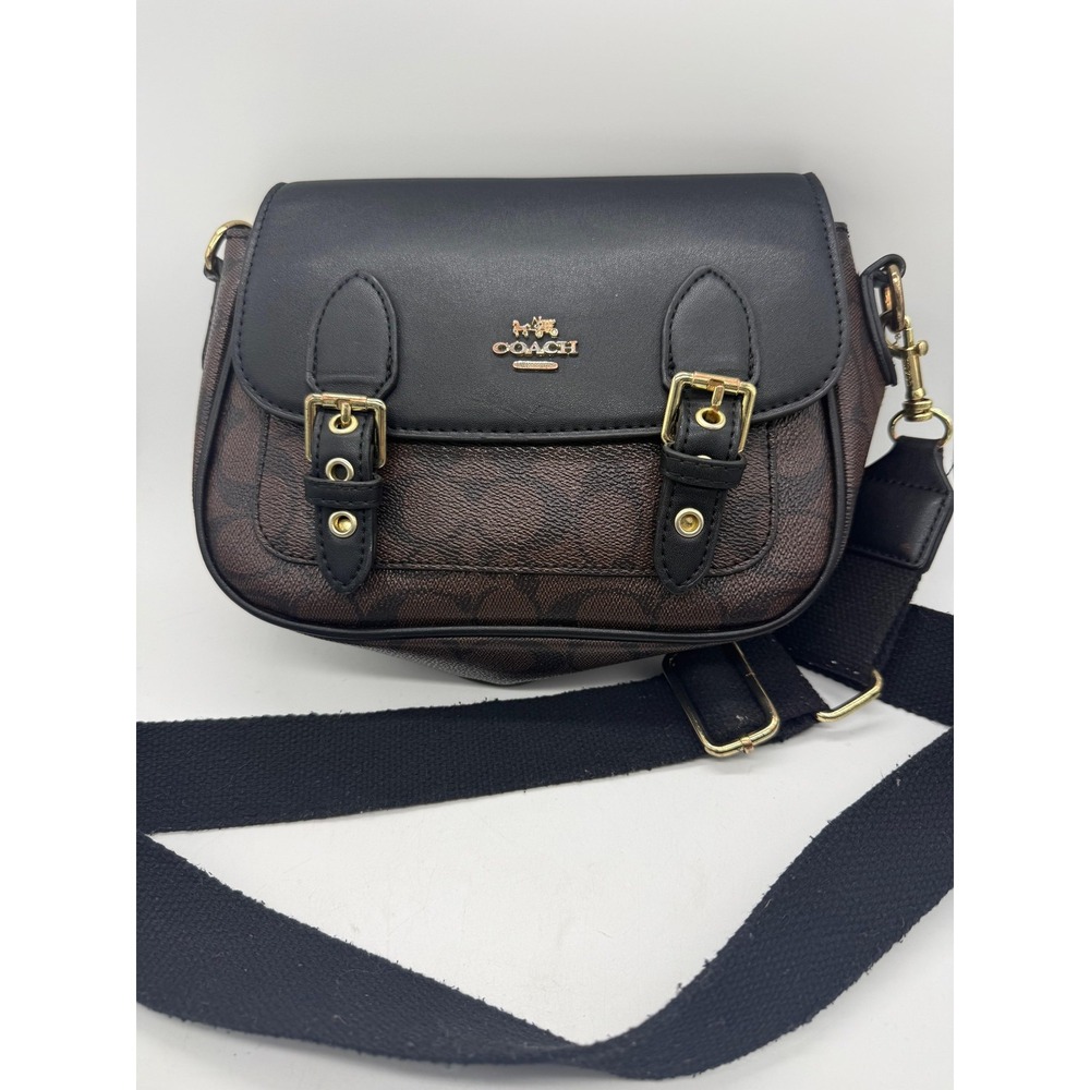 Coach Signature Lucy Crossbody Bag Womens Small Brown Canvas‎ Leather Buckle